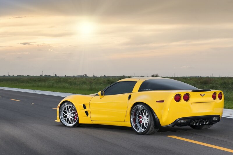 Yellow Corvette on Road — Dramatic