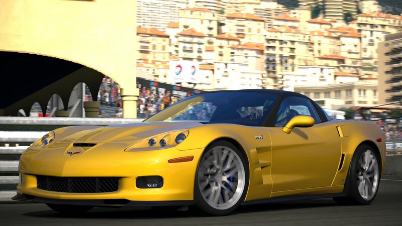 Yellow Corvette on Track — Dynamic, Afternoon, 3d Render, Race Car, Cityscape