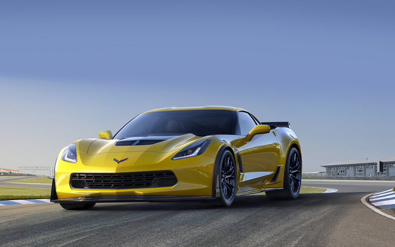 Yellow Corvette on Track — Dynamic, Afternoon