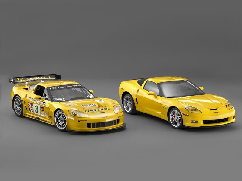 Yellow Corvette race cars