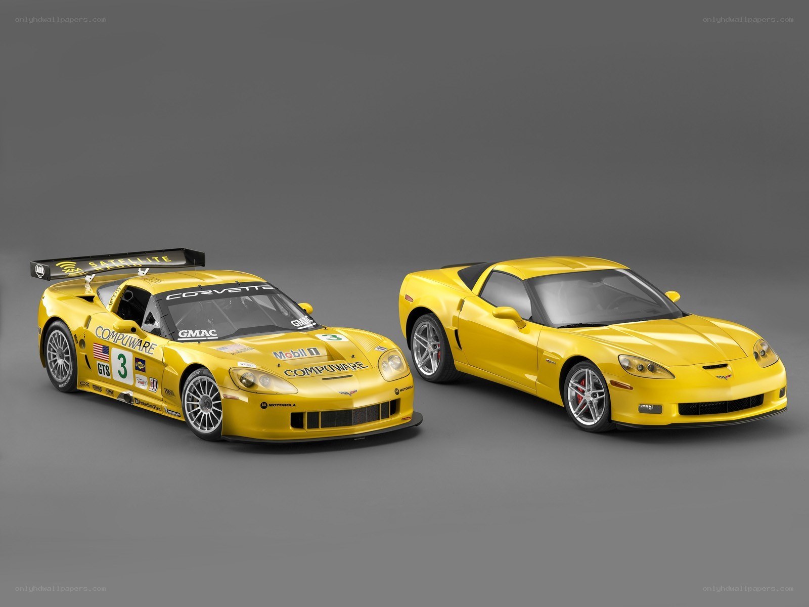 Yellow Corvette race cars