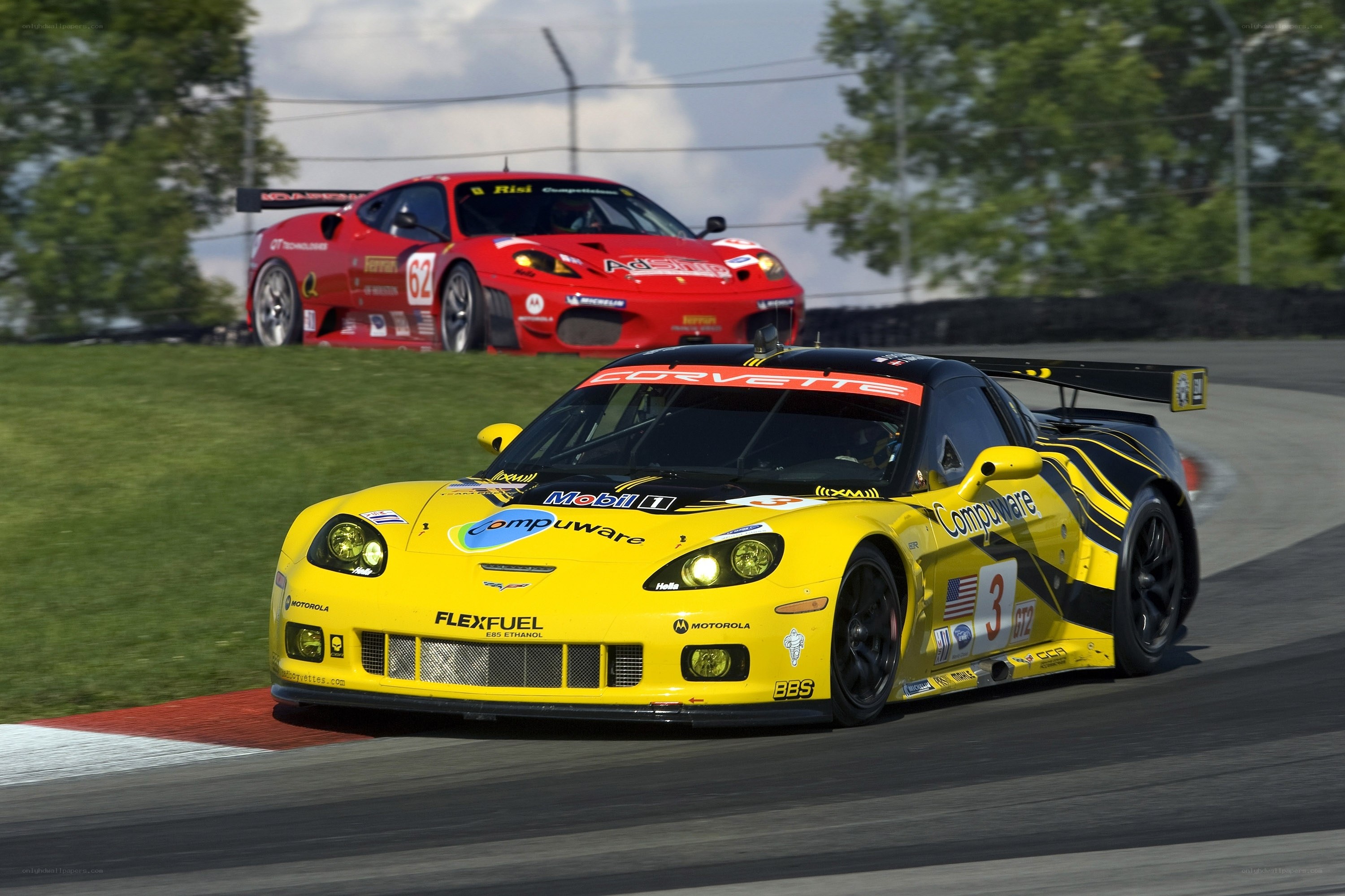 Yellow Corvette racing on track