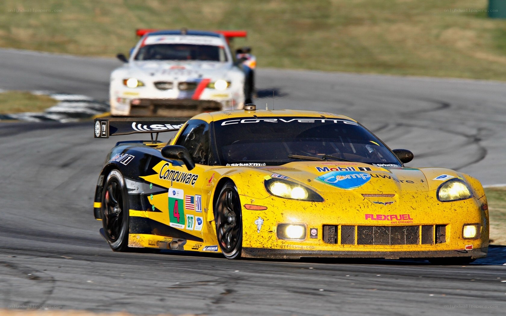 Yellow Corvette racing on track