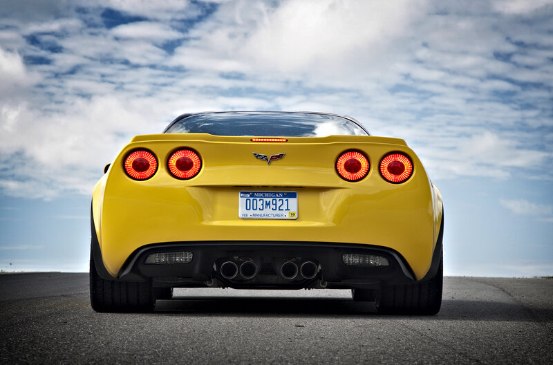 Yellow Corvette rear view