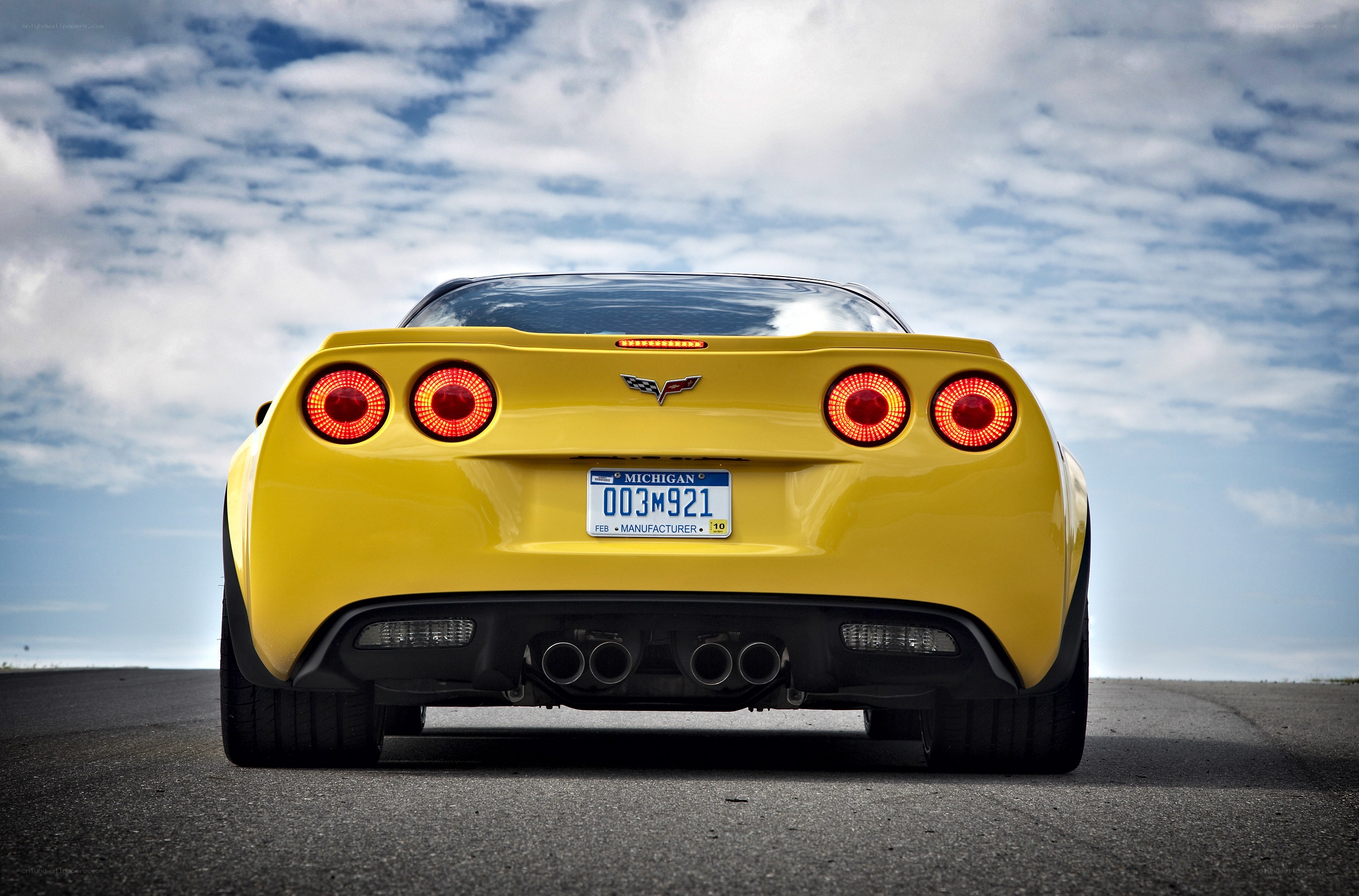 Yellow Corvette rear view