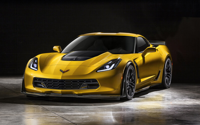 Yellow Corvette Sports Car — Dramatic, Photograph, Headlights, Wheels