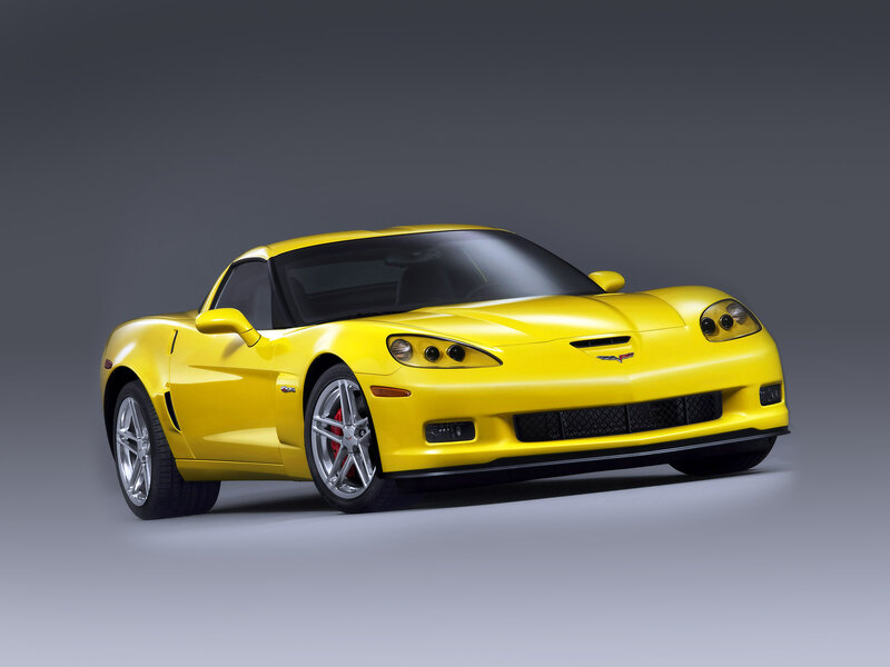 Yellow Corvette Sports Car — Dramatic, Photograph, Wheels, Headlights