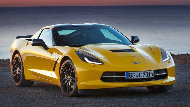 Yellow Corvette Sports Car — Serene, Sunset