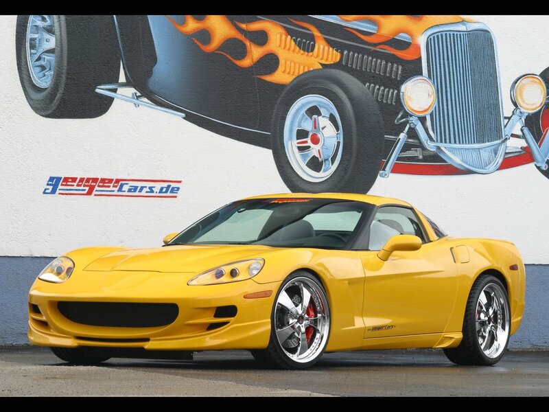 Yellow Corvette with flame mural