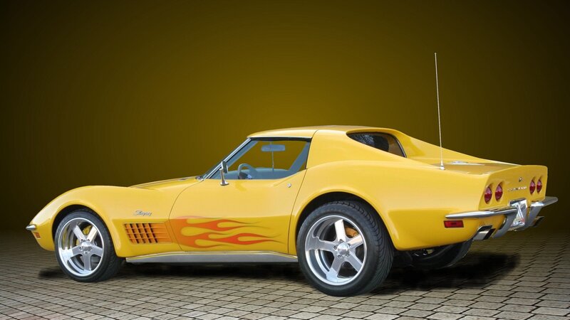 Yellow Corvette with Flames — Dramatic