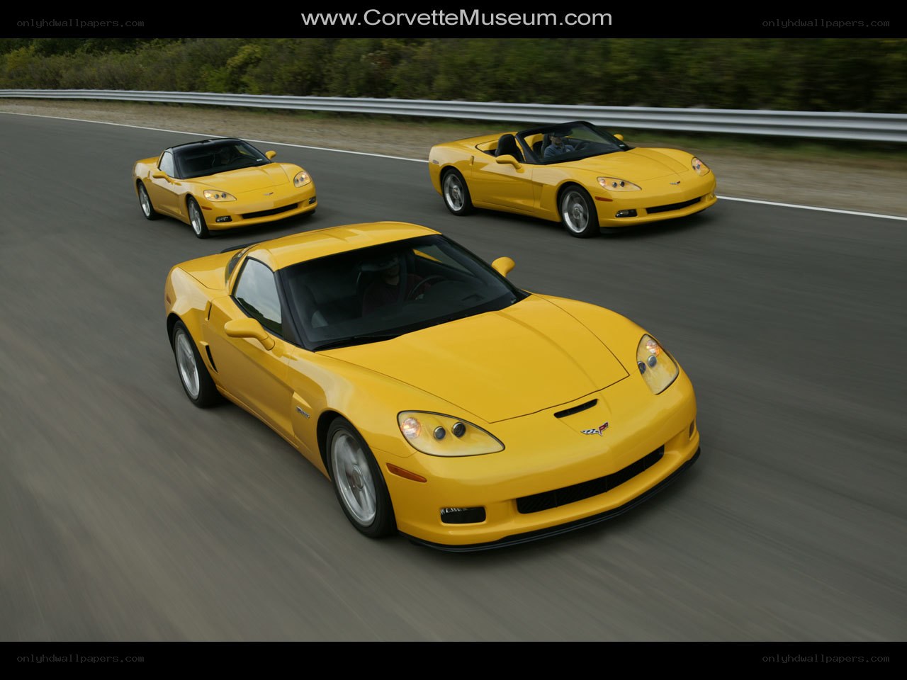 Yellow Corvettes on a track
