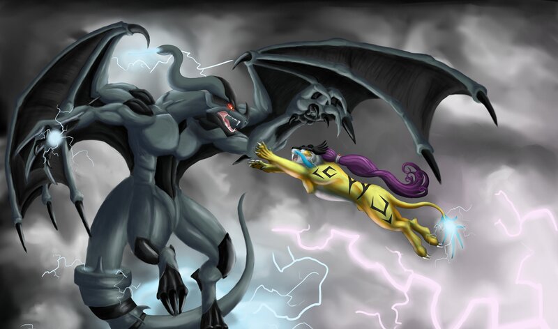 Yellow Creature Fighting Dragon