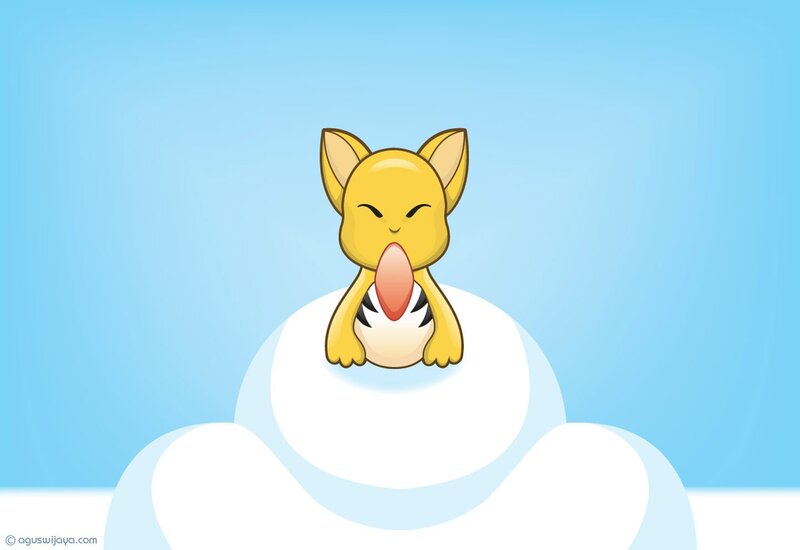 yellow creature on a cloud