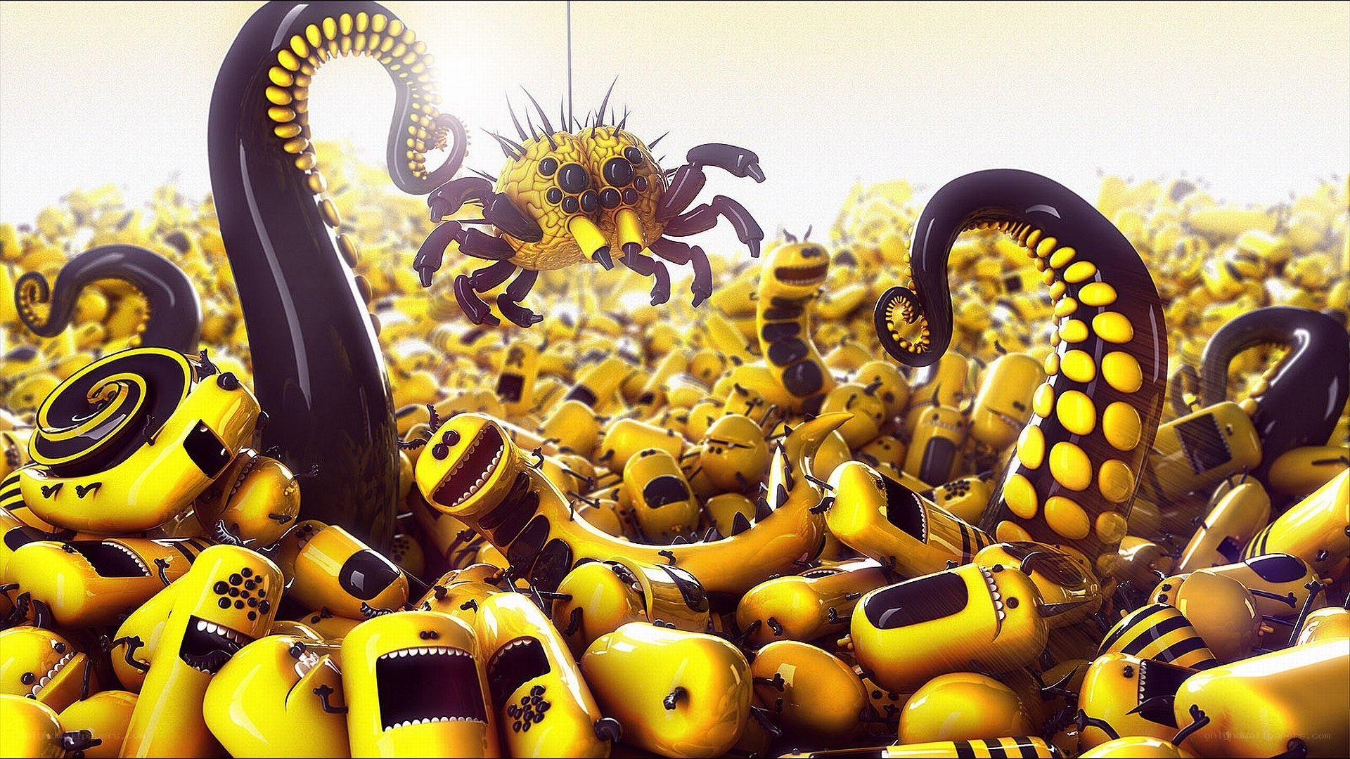 Yellow creatures swarm scene