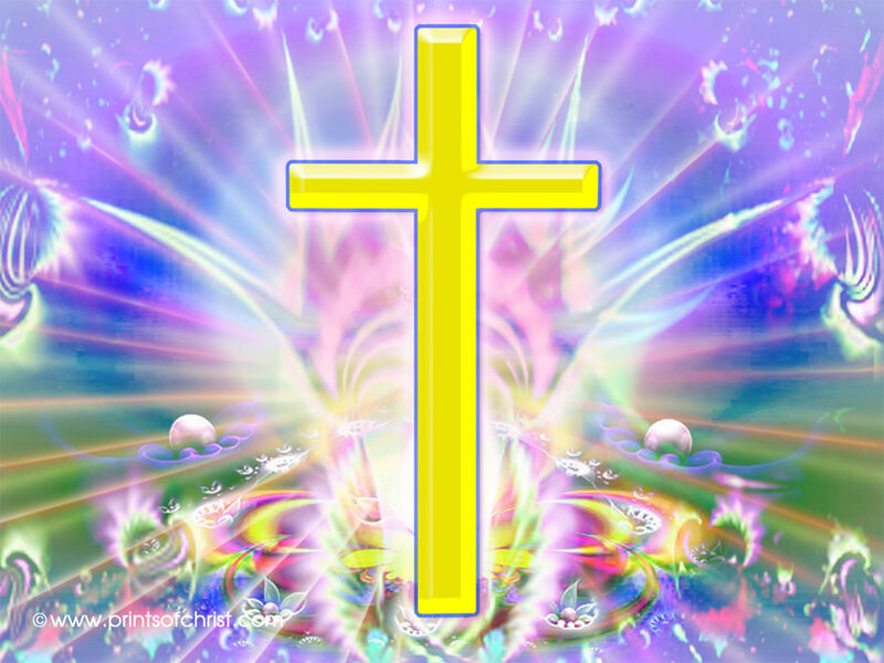 Yellow Cross on Colorful Background