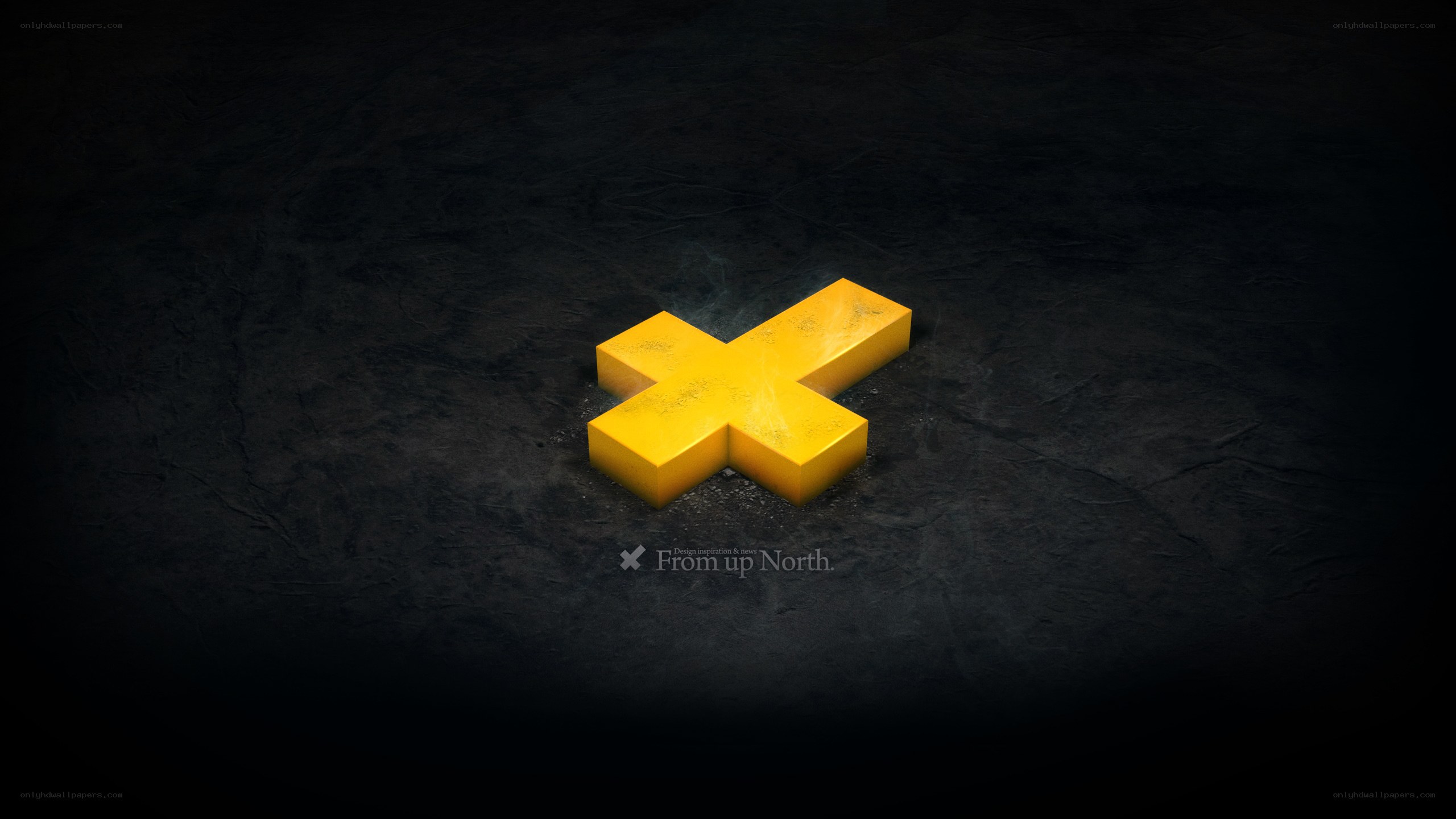 yellow cross on dark surface