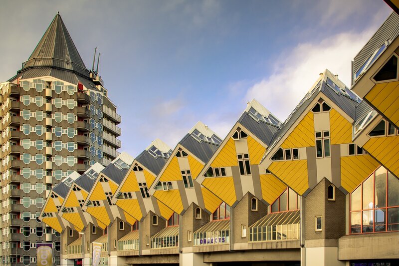 Yellow Cube Houses — Dramatic, Afternoon