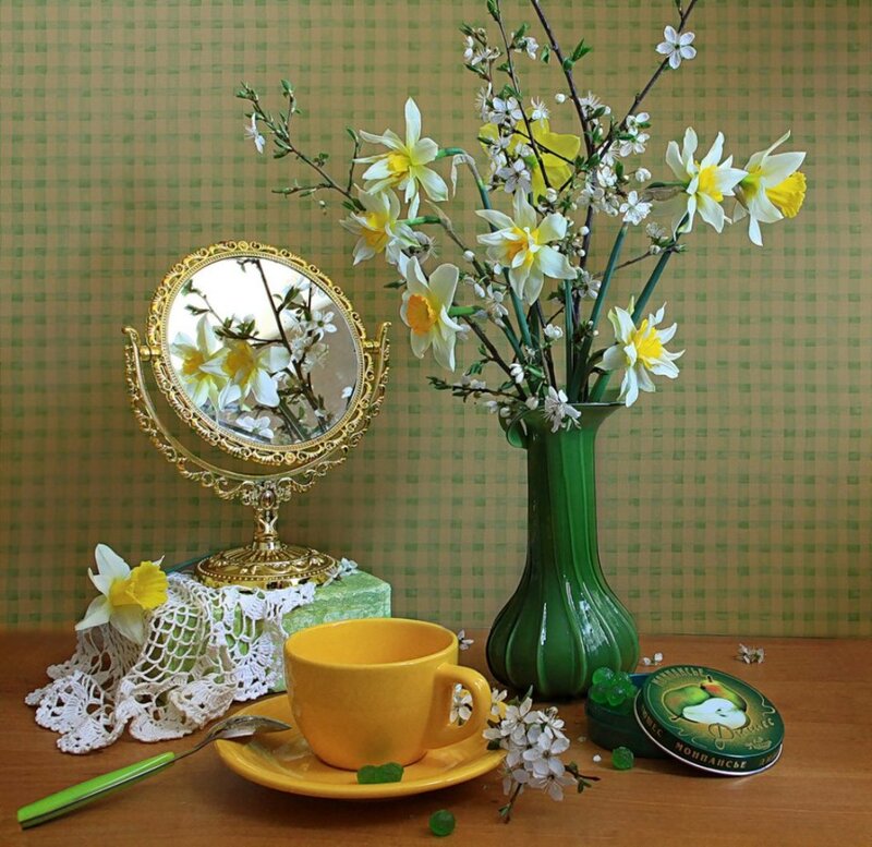 Yellow Cup with Flowers