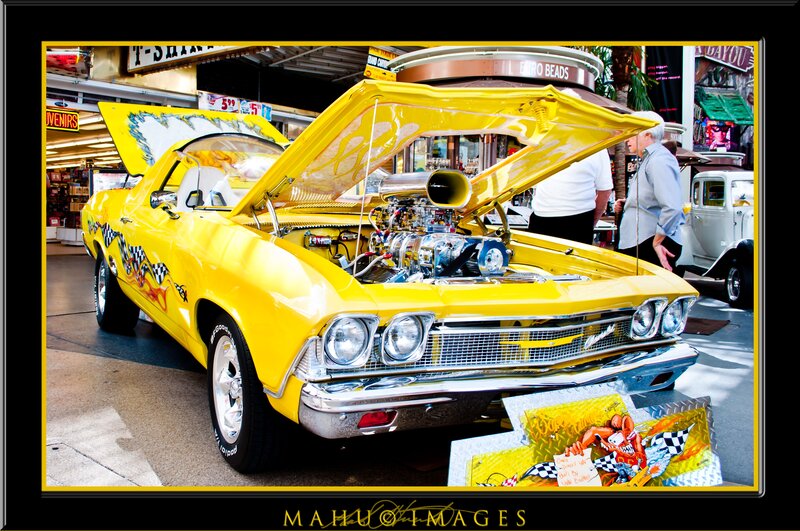 Yellow custom car at show