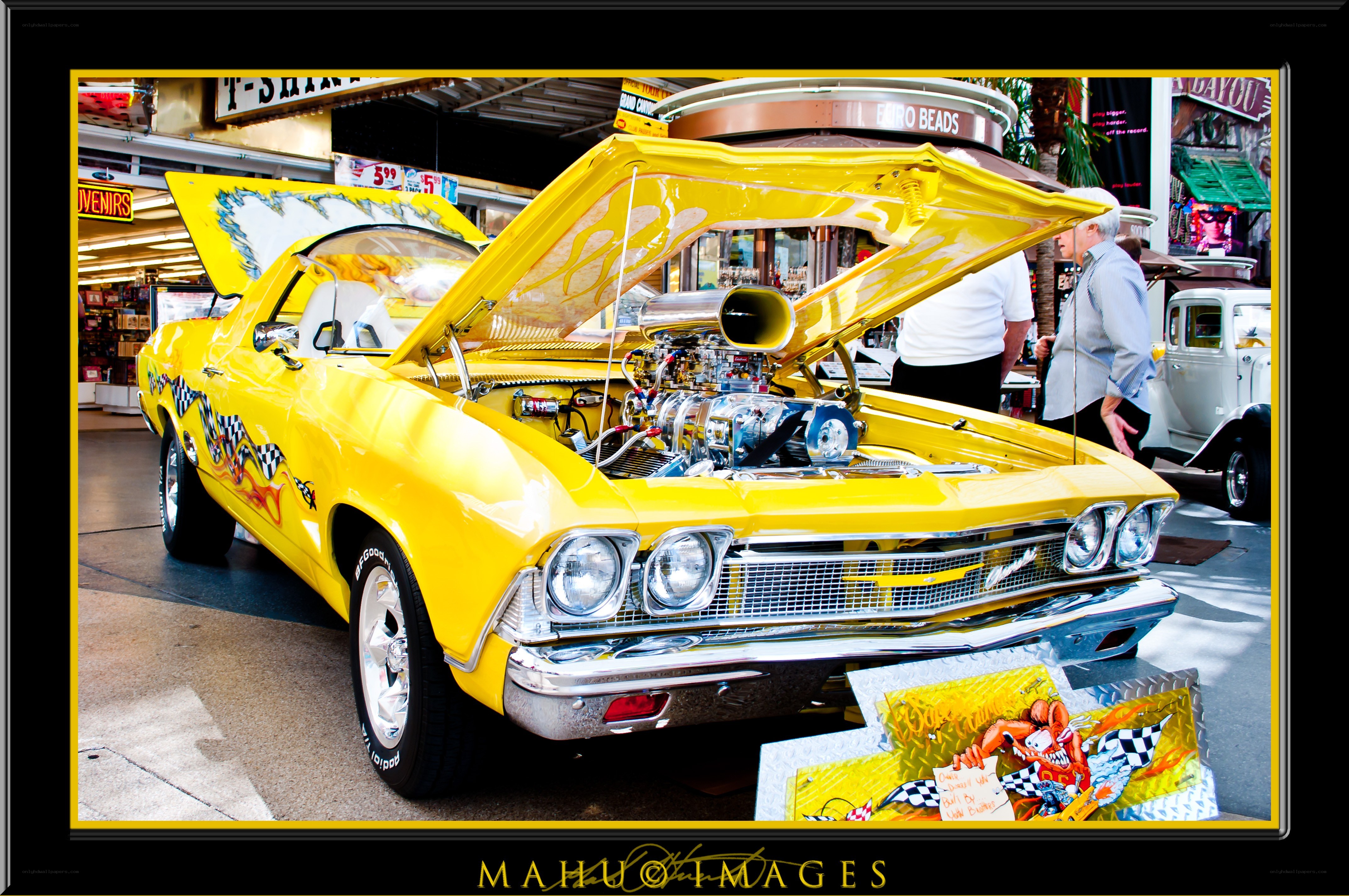 Yellow custom car at show
