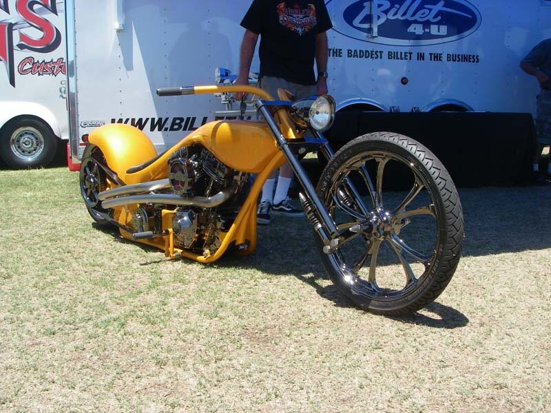 yellow custom chopper motorcycle