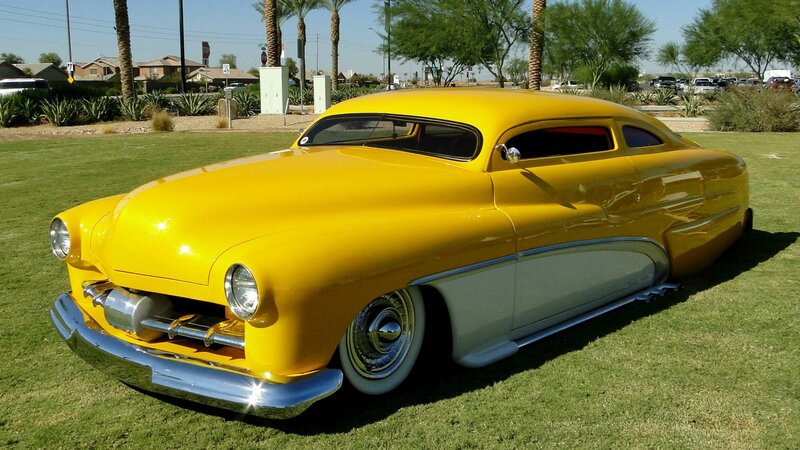 yellow custom classic car