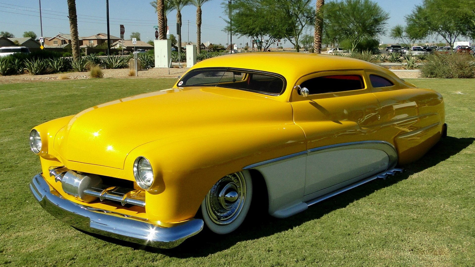 yellow custom classic car
