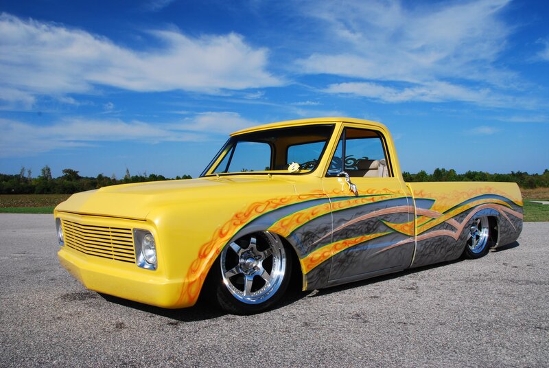 yellow custom flame truck