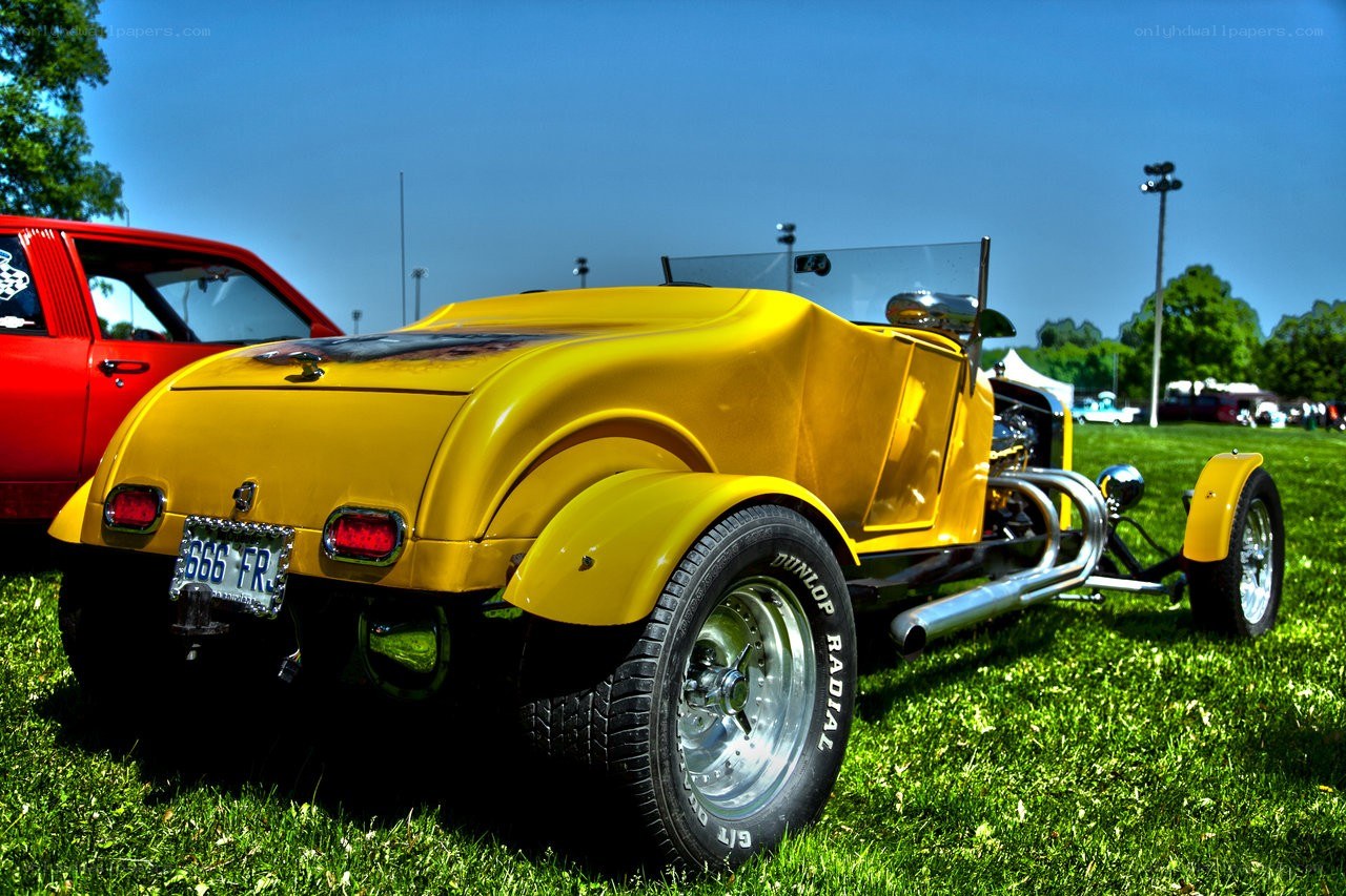 Yellow custom hot rod car