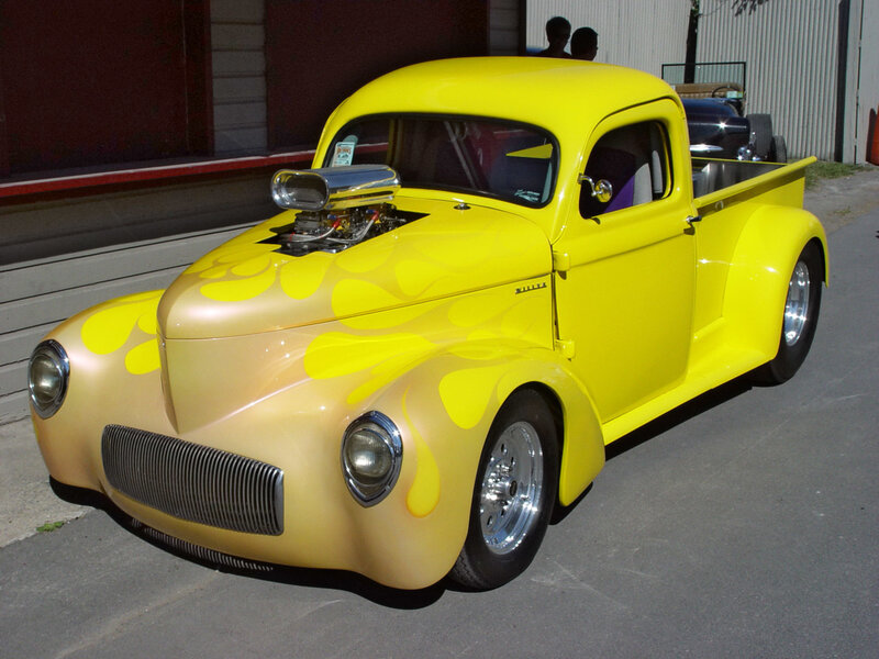 Yellow custom hot rod truck