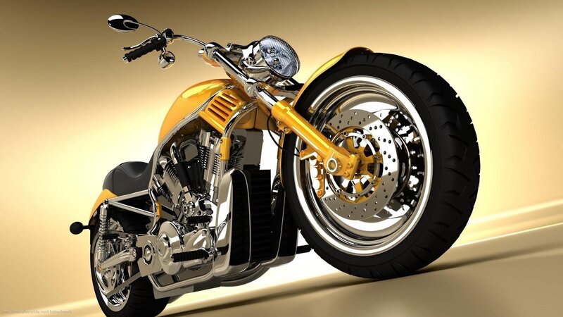 Yellow Custom Motorcycle — Dramatic, 3d Render, Engine