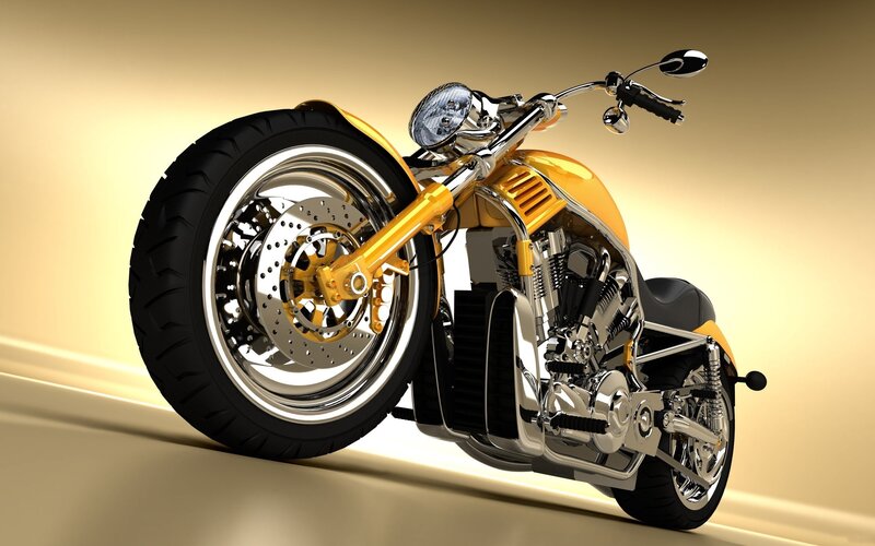 Yellow Custom Motorcycle — Dramatic, 3d Render