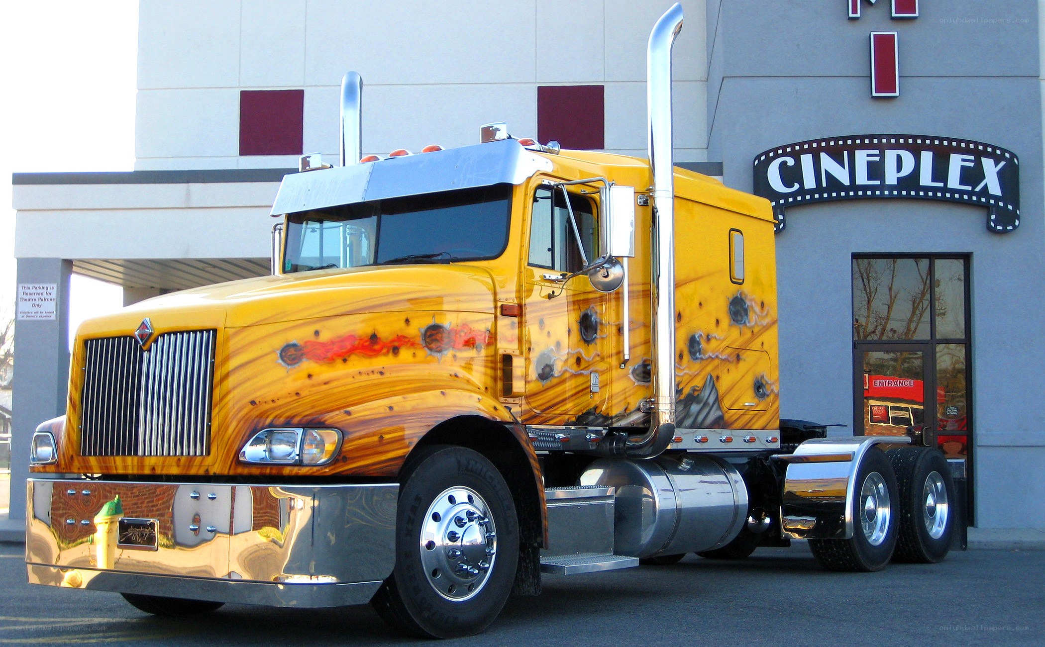yellow custom-painted semi-truck