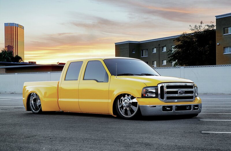 Yellow Custom Pickup Truck — Dramatic, Sunset