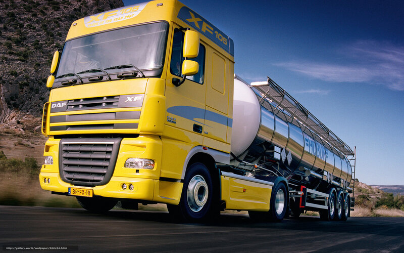 Yellow DAF XF 105 tanker truck