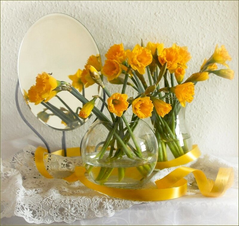 Yellow Daffodils in Vases