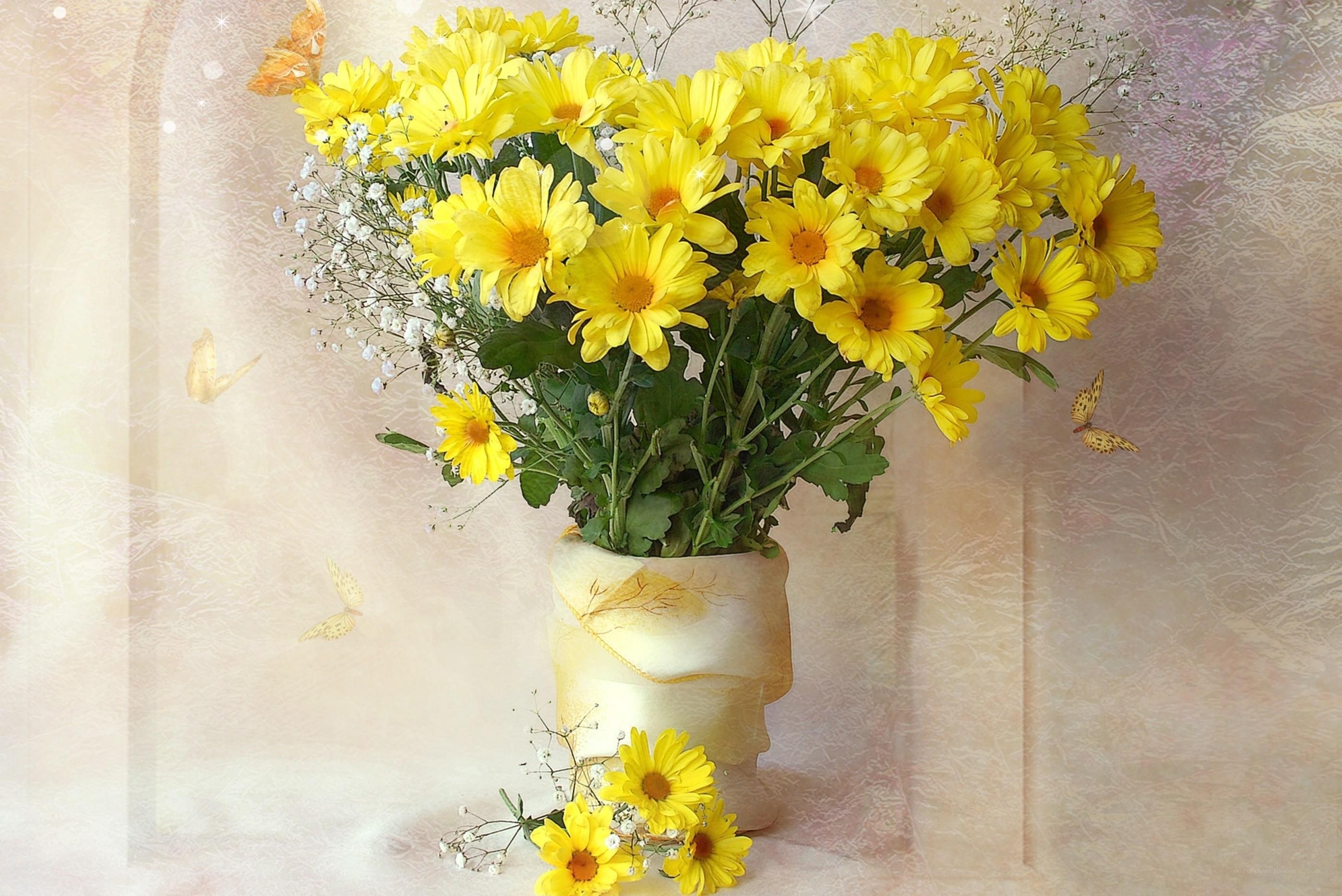 Yellow daisies in a vase