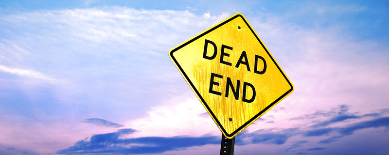 Yellow Dead End Sign — Dramatic, Sunset