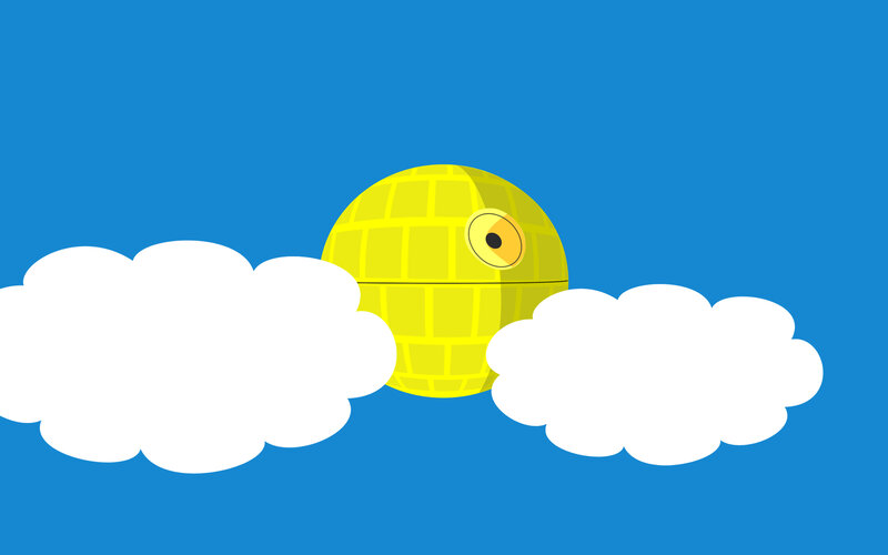 yellow death star in clouds