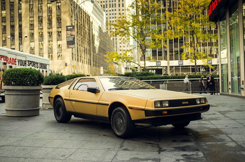 Yellow DeLorean Car