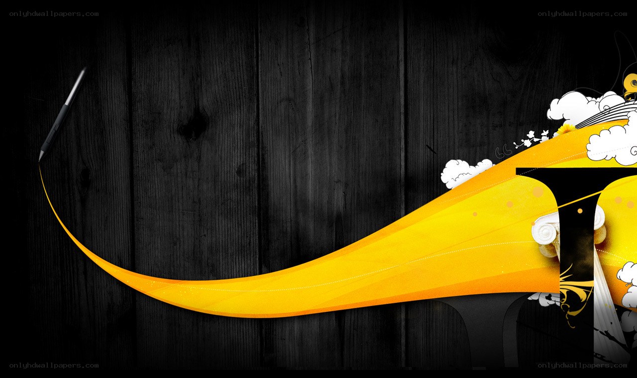 yellow design on wood background