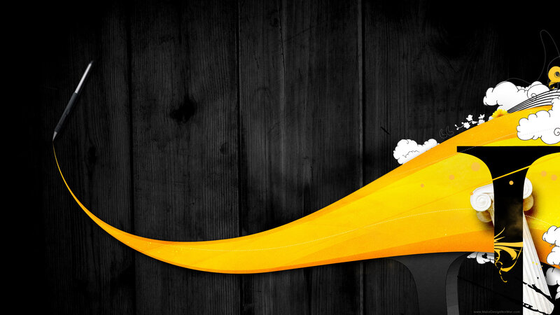 yellow design on wood background
