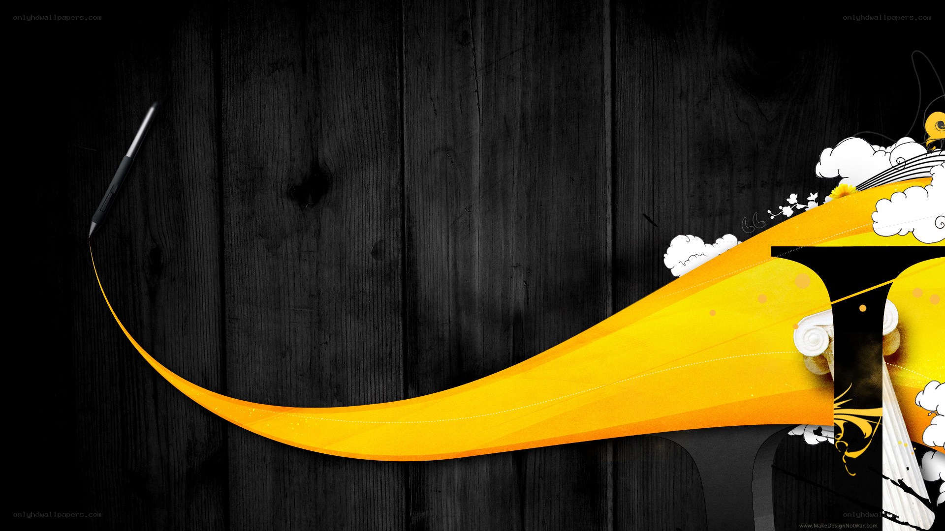 yellow design on wood background