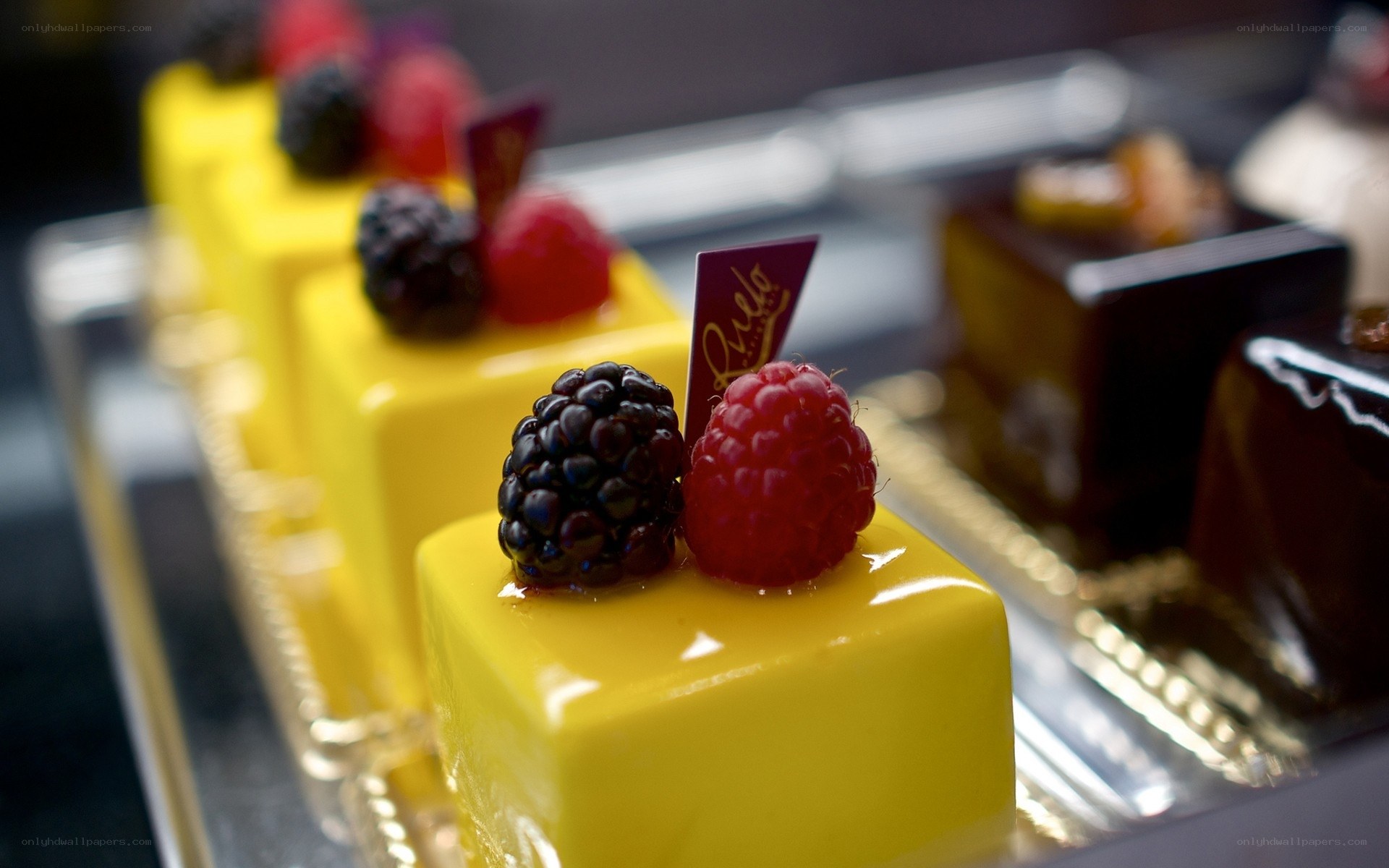 Yellow dessert with berries