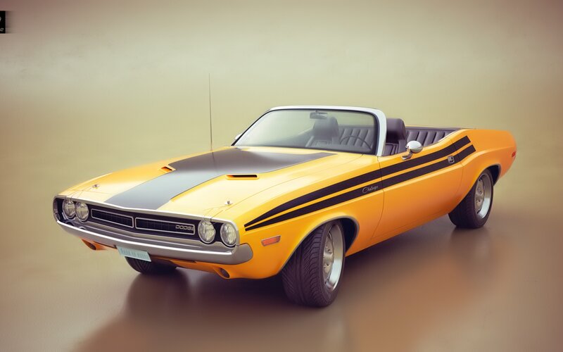 Yellow Dodge Challenger — Classic, Digital Art