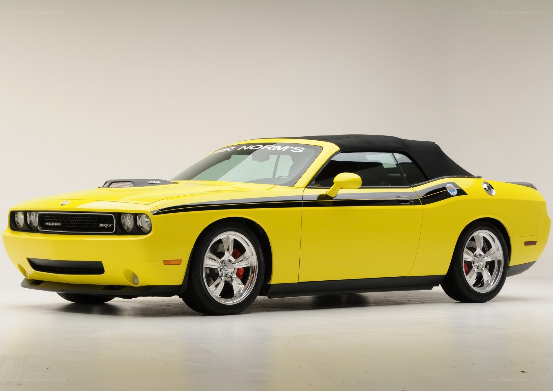 yellow dodge challenger srt convertible