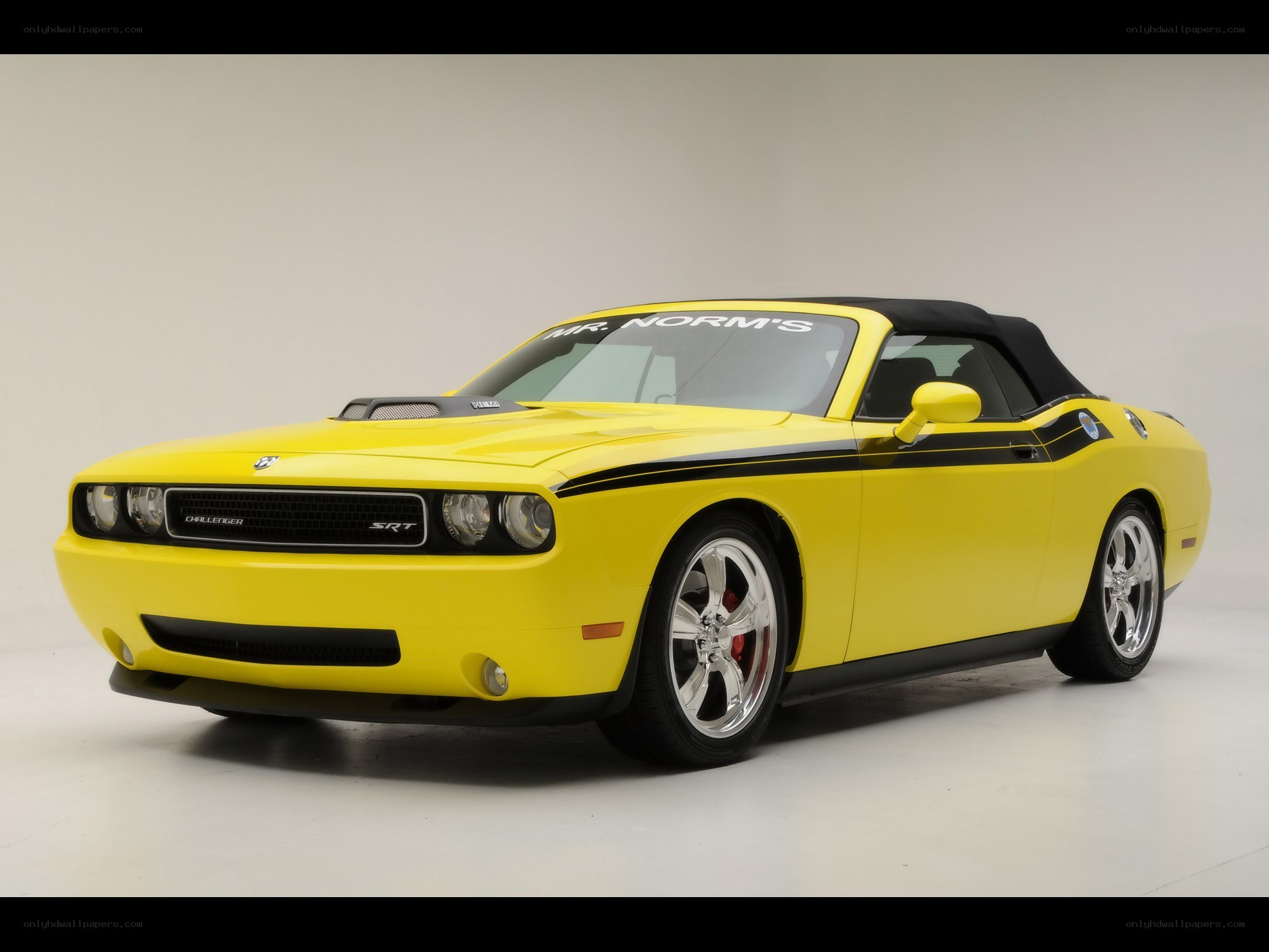 yellow dodge challenger srt convertible