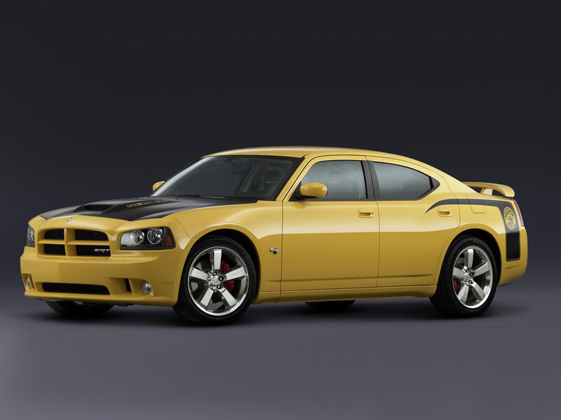Yellow Dodge Charger — Black Hood