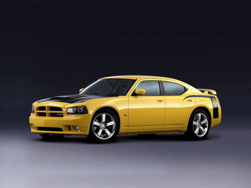 Yellow Dodge Charger — Dramatic, Photograph, Black Hood