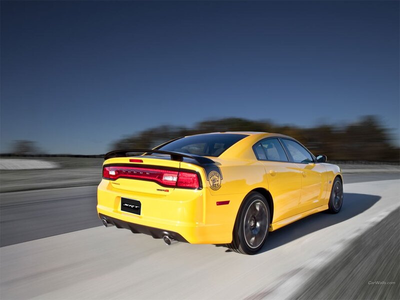 Yellow Dodge Charger — Dynamic, Afternoon, Photograph, Car, Road, Sky